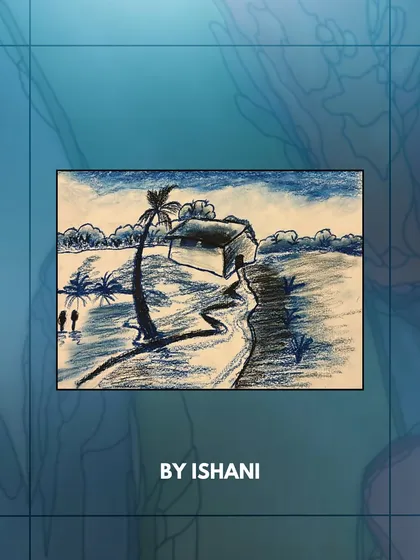 A peaceful landscape by Ishani, using different shades of blue to create a sense of distance and atmosphere.