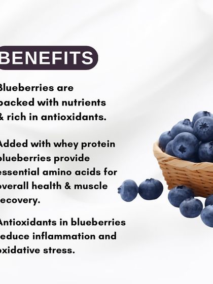 Here are the benefits of my Blueberry Whey Protein Shake. Blueberries are packed with antioxidants, and whey protein provides essential amino acids for muscle recovery.