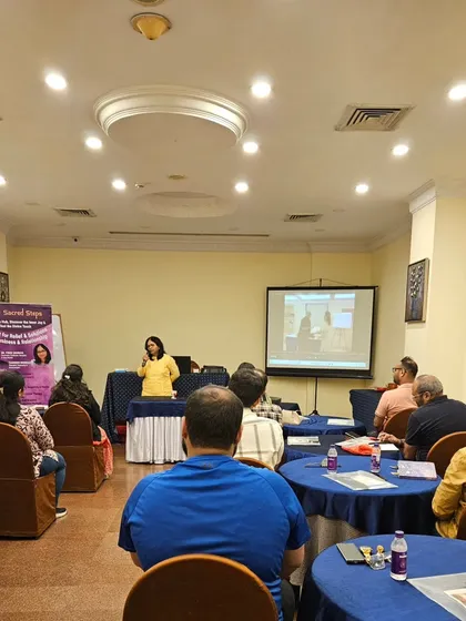 My wife and partner, Tasneem Morkas, addressing the participants. We work as a team to provide a complete holistic experience in our workshops.