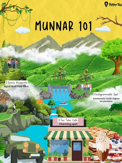 An illustrated guide to Munnar 101. We map out the most Instagrammable spots, scenic viewpoints, and charming cafes for you.