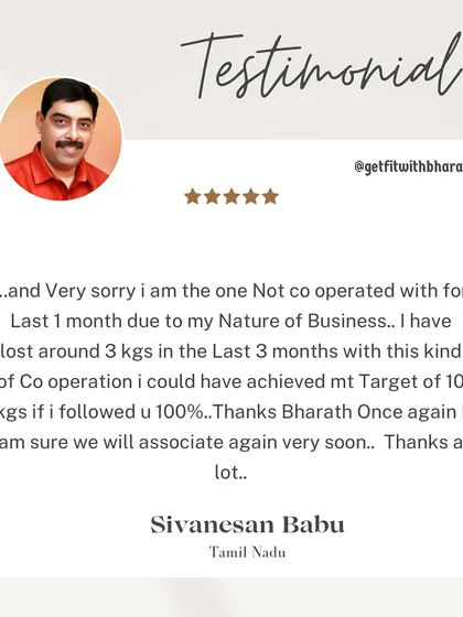 I understand that business and life can get in the way. Even with interruptions, Sivanesan lost 3 kgs, and I'm ready to help him reach his 10kg target when he is.