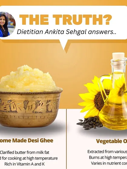 Ghee vs. Vegetable Oil: Which is better? The truth is, it depends on your needs. Ghee has a high smoke point, making it great for high-heat cooking, while certain vegetable oils are good for salads. Both can be part of a balanced diet.