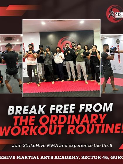 Break free from the ordinary workout routine. This graphic collage shows the variety and excitement of training at StrikeHive.
