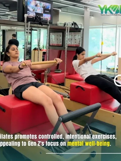 Pilates promotes controlled, intentional exercises that appeal to a focus on mental well-being. Here, teen clients are learning the fundamentals on the reformer.