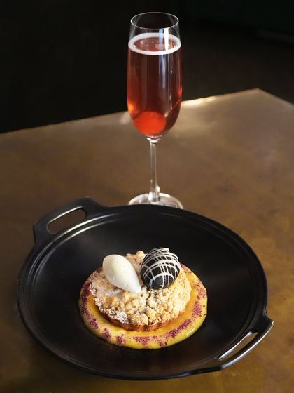 Our special Valentine's Day dessert: Mahabaleshwar Strawberry Mawa Cake with Champagne Ice Cream. This limited-edition creation is an example of how we craft unique dishes for special occasions.