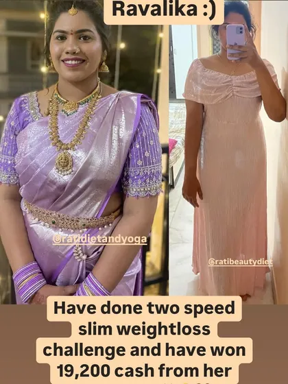 Another look at Ravalika's incredible 21 kg transformation. She won Rs 19,200 in cash prizes over two challenges, proving consistency pays off.