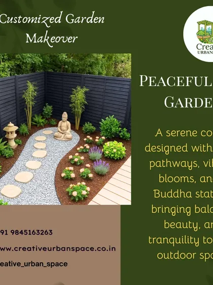 Find your moment of peace with a custom Zen garden. I designed this serene corner with a calming Buddha statue, a winding stone pathway, and a careful selection of plants to bring balance, beauty, and tranquility to this outdoor space.