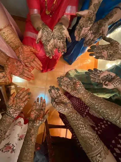 Another angle of all the beautiful henna work for the bridal party. Each design is unique but complements the others.