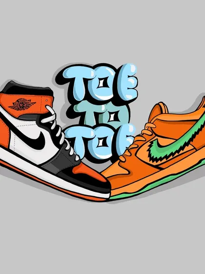 A client wanted a logo for their sneaker business, Toe To Toe, using two of their favorite kicks. We worked together to create this custom graphic with a cool, bubbly font that captures their brand's vibe perfectly.