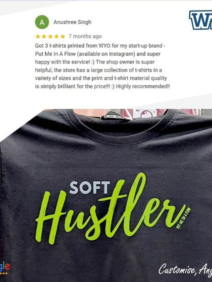 A startup founder got t-shirts for her brand printed at my store and was happy with the service, collection of sizes, and brilliant print quality for the price.
