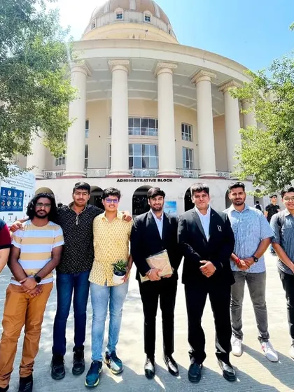 With a group of enthusiastic students outside the impressive administrative block of Manipal University, Jaipur, after my session.