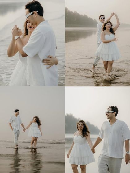 More joyful moments from their beach day. Dancing in the water and walking hand-in-hand, their happiness is palpable in every frame.