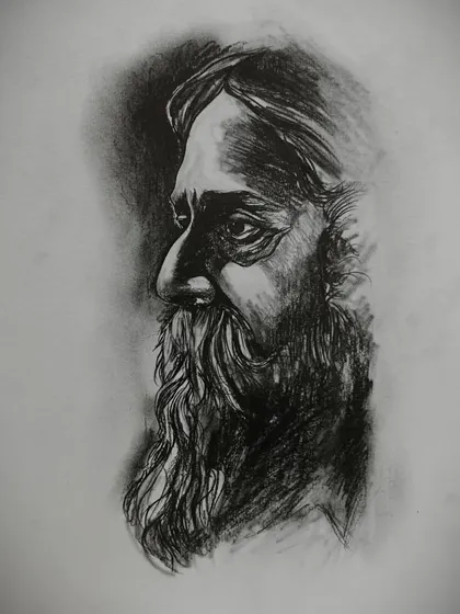 A quick, realistic graphite sketch of the legendary Rabindranath Tagore. I focused on capturing his wise and intense expression through expressive, loose strokes.