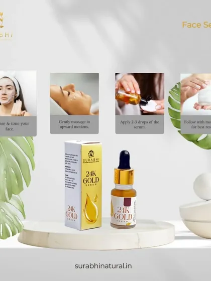 Here is a simple guide on how to use our 24K Gold Face Serum. After cleansing and toning, gently massage 2-3 drops in upward motions and follow with a moisturizer for the best results.