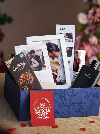 The packed 'Sweetheart's Delight' hamper, a box full of memories and favorite things for a special someone.