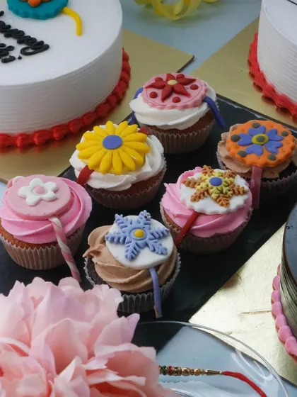 Our Rakhi Assorted Cupcakes feature beautiful, edible rakhi designs on top, making them a fun and sweet gift for your brother or sister.