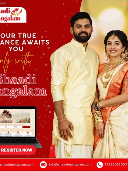 Your true guidance awaits you only with Shaadi Mangalam. We provide the support and the platform to find a partner who complements you perfectly, like this elegant South Indian couple.