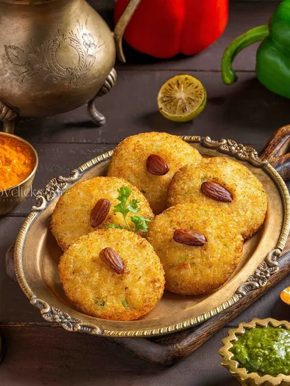 Almond-crusted Dahi Kebab for The Mughal House. The golden-fried exterior and delicate presentation make this a standout vegetarian starter.