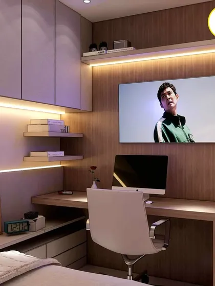 Another close-up of the study desk, showing the ample storage and the comfortable workspace.