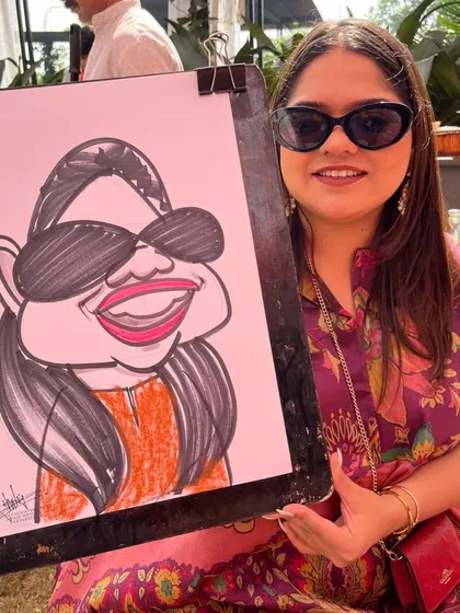 This guest's fun personality shines through in her caricature. It was a pleasure drawing for her at this lively wedding celebration.
