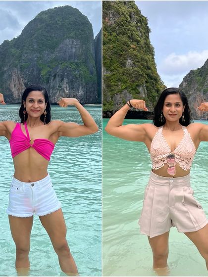 Same place, one year apart. On the left, my physique in 2023 during a cutting phase. On the right, my fuller 2024 physique during a building phase. I love and embrace both stages of the journey.