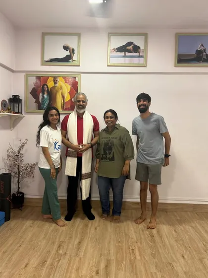 My guru, Acharya Bharath Shetty, gracing our studio with his presence. The shala feels more alive and vibrant after his visit and blessings.