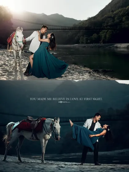 A collage showcasing a "Horse Shoot" theme, with both dramatic and romantic poses. This gives a great overview of this unique concept.
