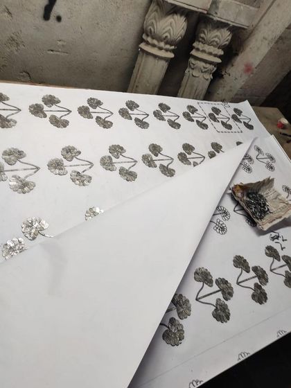 This custom back panel was made by Thikri artisans in Udaipur. We first met the lead artisan in 2014 and were thrilled to finally collaborate on a piece that brings this ancient glasswork technique into a contemporary space.