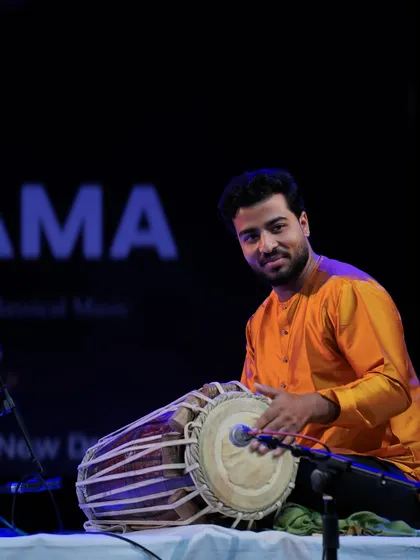 Looking towards the audience during a Pakhavaj performance at Mehfil E Sama.
