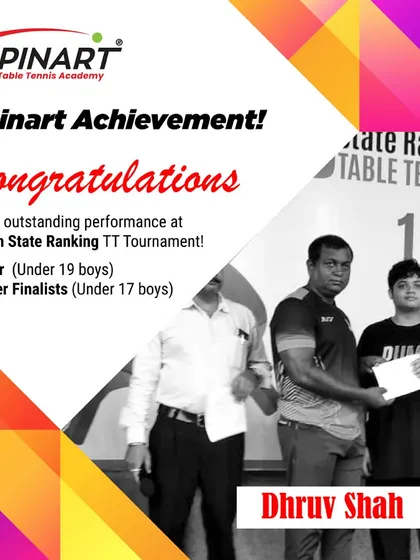 Celebrating Dhruv Shah's victory in the Under 19 boys category at the 5th State Ranking TT Tournament. His progress through the age groups has been outstanding.
