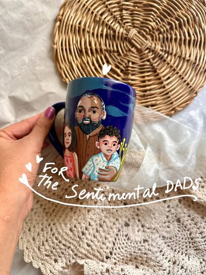 For the sentimental dads: a beautiful custom portrait mug showing a father with his two children.
