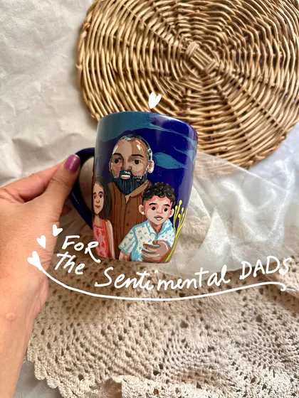 For the sentimental dads: a beautiful custom portrait mug showing a father with his two children.