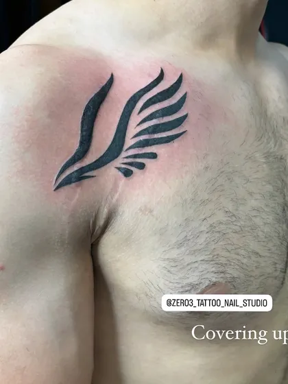 The process of covering up old marks with a new design. Careful placement and a solid design are key to a successful cover-up.