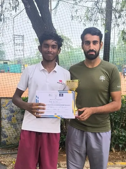 Photos tracking the journey of Kshitij Sinha, a 14-year-old winning his first U18 All India title and making consecutive finals appearances, highlighting his rapid rise in national rankings.