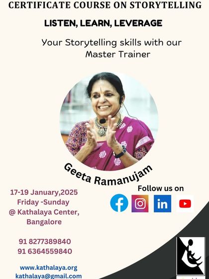 Listen, Learn, Leverage. My intensive 3-day course in Bangalore is an opportunity to work with a Master Trainer and develop your storytelling skills.