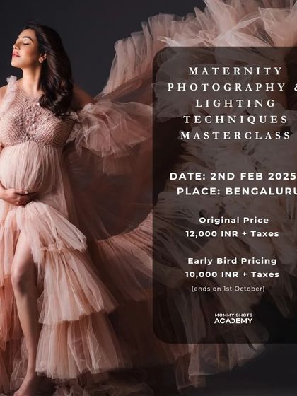An announcement for the Maternity Photography Masterclass with early bird pricing.