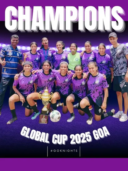 Our U17 girls celebrating their championship win at the Global Cup 2025 in Goa, another national-level trophy for our academy.