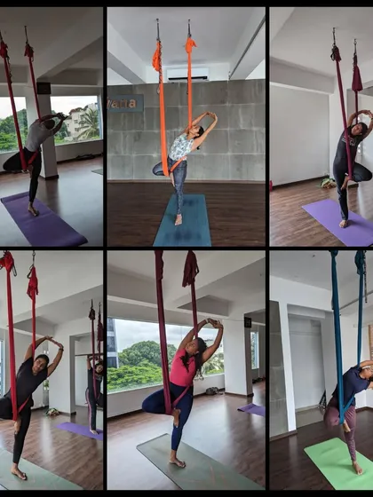 More moments from our vibrant aerial and acro yoga classes, showcasing the variety of poses, the supportive environment, and the pure fun of flying. From beginner drops to advanced flows and teacher trainings, there's a place for everyone to explore.
