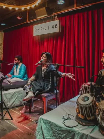On stage at the popular music venue Depot 48 for a Ghazal mehfil.