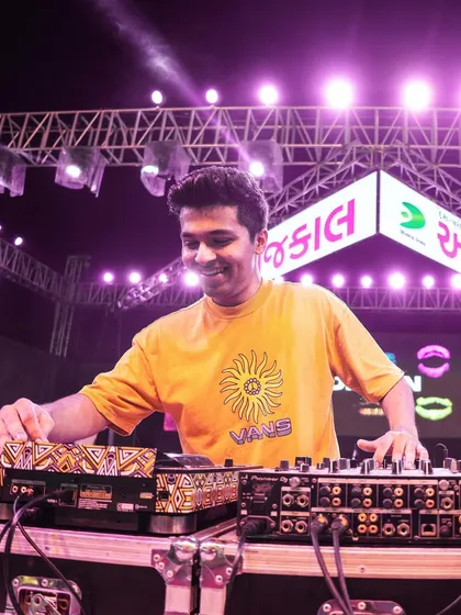 In the zone at the Navratri festival. The setup was incredible, and the energy was non-stop all night.