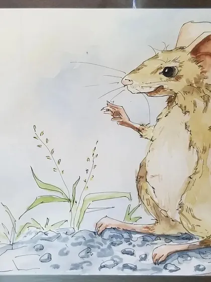 This is a duplicate image of the mouse character study. We often create multiple versions of a character to explore different poses and expressions in our illustration sessions.