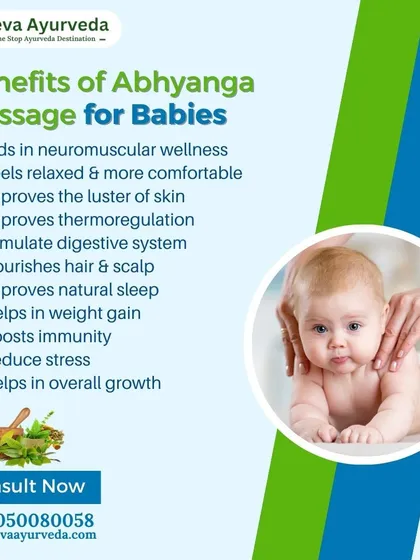 Our care extends to practices like Shishu Abhyanga, a traditional Ayurvedic baby massage. This graphic details the numerous benefits, from aiding neuromuscular wellness and boosting immunity to improving sleep and promoting overall growth.