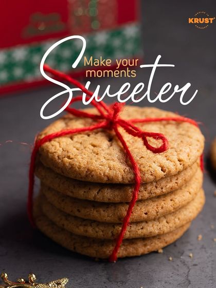 A stack of our soft and chewy Christmas cookies, tied with a festive red ribbon. These are perfect for gifting or enjoying with a warm drink on a chilly evening.
