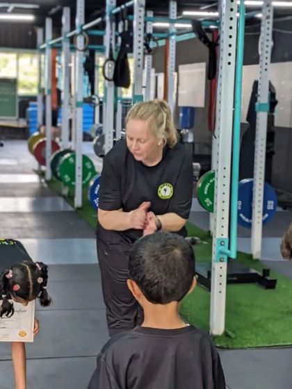 And we have a new yellow belt. Congratulations to Aavya for her hard work and great energy.