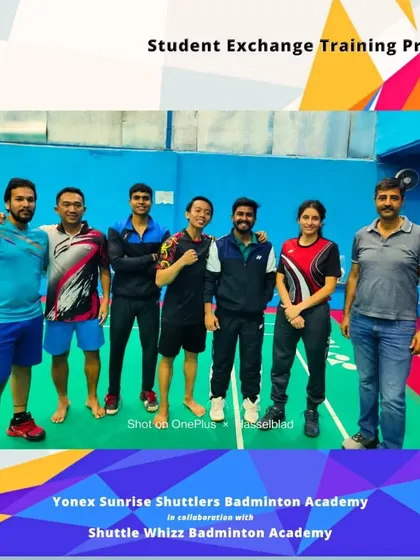The coaching teams from Shuttle Whizz and Sunrise Shuttlers Academy, collaborating to provide an unparalleled learning experience for the students.