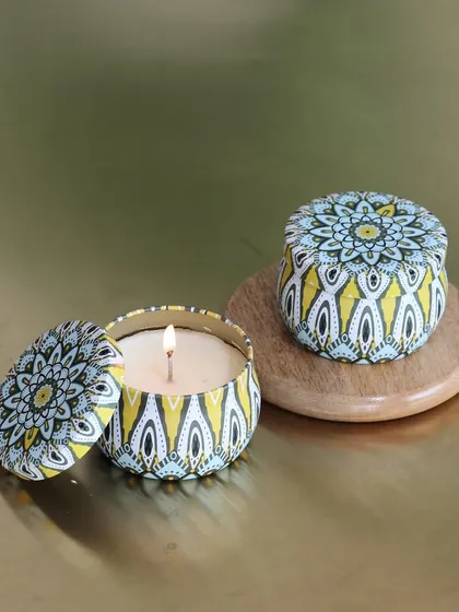 Our travel-sized scented candles in beautifully printed tins. These are perfect for taking a little bit of home with you, or for gifting to friends and family.