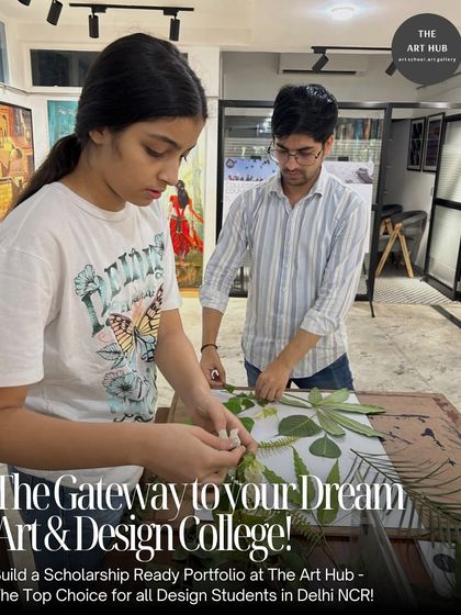 I guide students in using diverse materials to create unique portfolio pieces. This image shows a student working on a bio-inspired textile project, learning to incorporate natural elements into their design.
