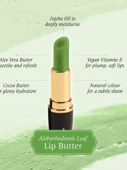 For a soothing and refreshing treatment, I created the Alobarbadensis Leaf Lip Butter. It uses Aloe Vera and Cocoa butter for glossy hydration and vegan Vitamin E for plump, soft lips.