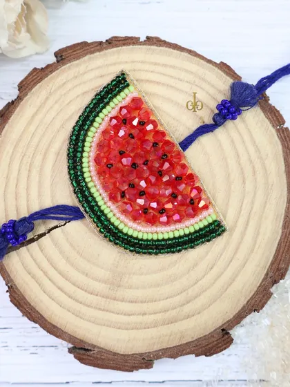 A fun and fruity beaded weave Rakhi designed to look like a slice of watermelon. A unique and playful choice for kids.