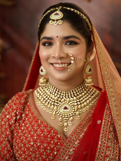 Another angle of this beautiful bride, showing how the makeup looks flawless from every view. The radiant finish ensures she looks perfect in photos and in person.